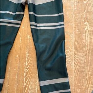 ALO Yoga Forest Green and Light Gray Striped Leggings